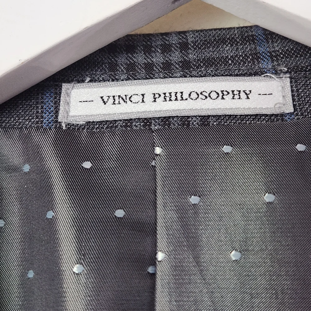 Vinci Philsopy Blue/Gray Checked Italian Suit Jacket Sz.46R